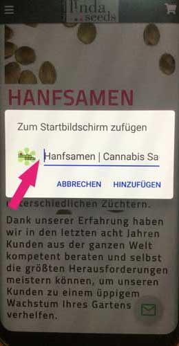 Einen Namen für das Touch Icon vergeben